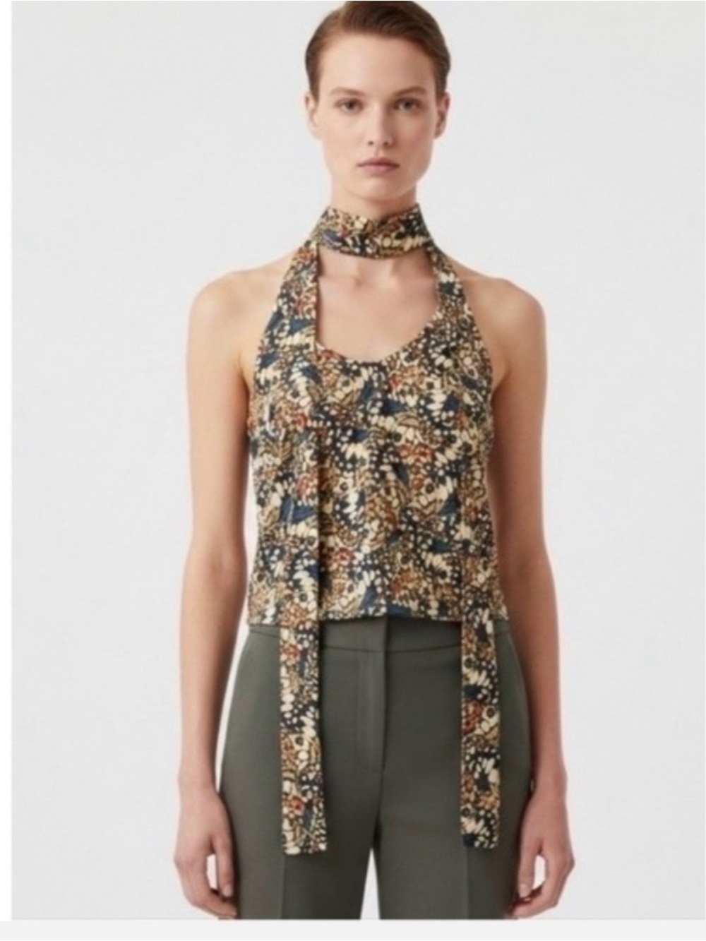 NWT Wildfang Satin Cami Top Adjustable Button Back And Scarf Abstract Print Sz S